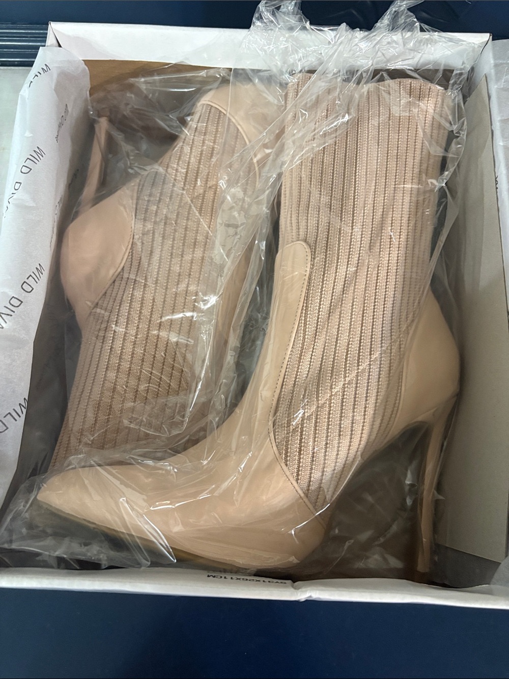 DIVA Lounge Beige Pointed-Toe Sock Stiletto Boots NIB SIZE 6.5